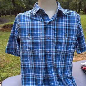Blue Casual Button Down Shirt with Plaid Design